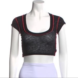 Are You Am I Crop Top, Black & Red 
Short Sleeve with Scoop Neck